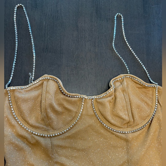 White Fox Boutique gold glam New Year’s Eve bling mini  dress rhinestones NWT XL - Picture 4 of 9